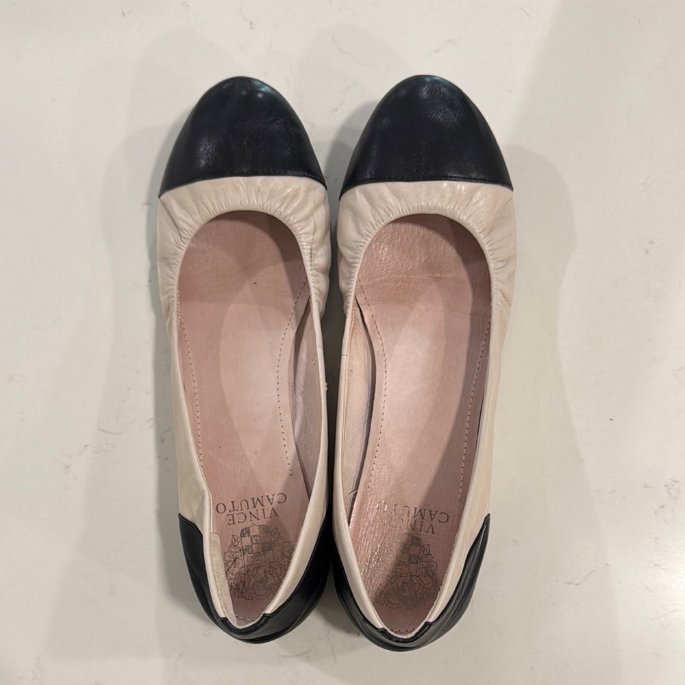 Vince Camuto Two-Tone Black and Cream Ballet Flats